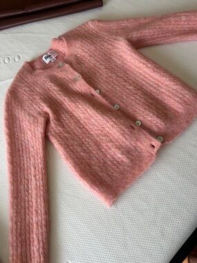 Rouje Peach-Pink Mohair Button Cardigan